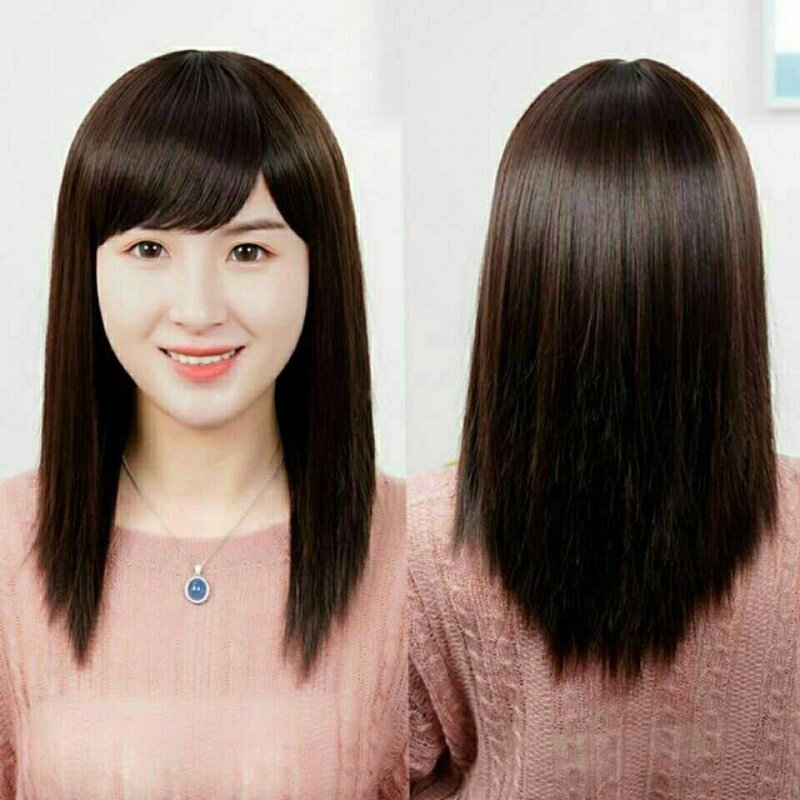 假发女长发斜刘海自然全头套逼真中长直发假发套真发发套可扎马尾