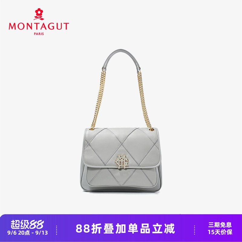 梦特娇女包春夏简约轻奢羊皮菱格链条邮差包通勤约会单肩斜挎包