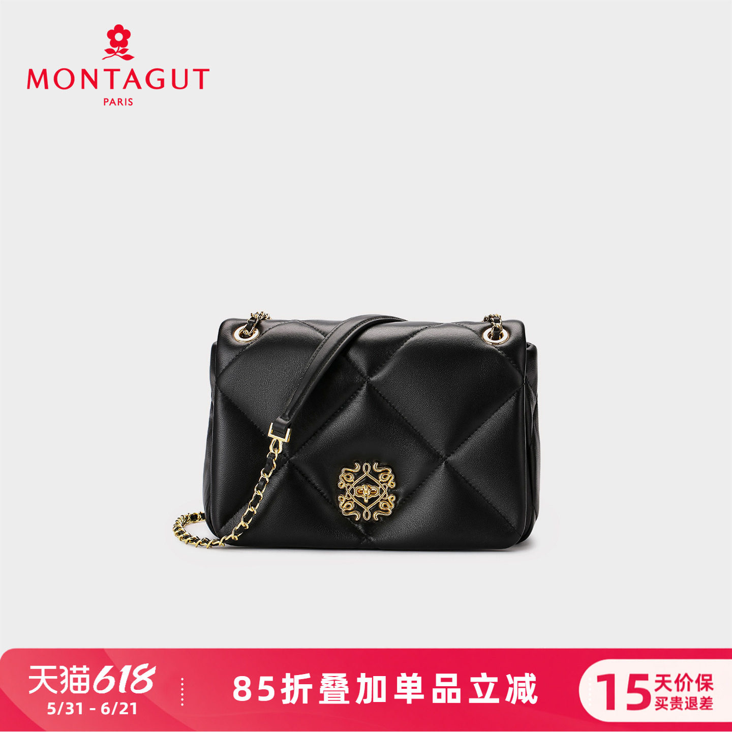 梦特娇官方女包羊皮新款小香风单肩链条包妈妈包真皮斜挎包小方包