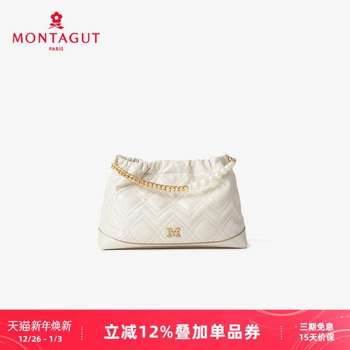 梦特娇羊皮单肩包小香风菱格链条