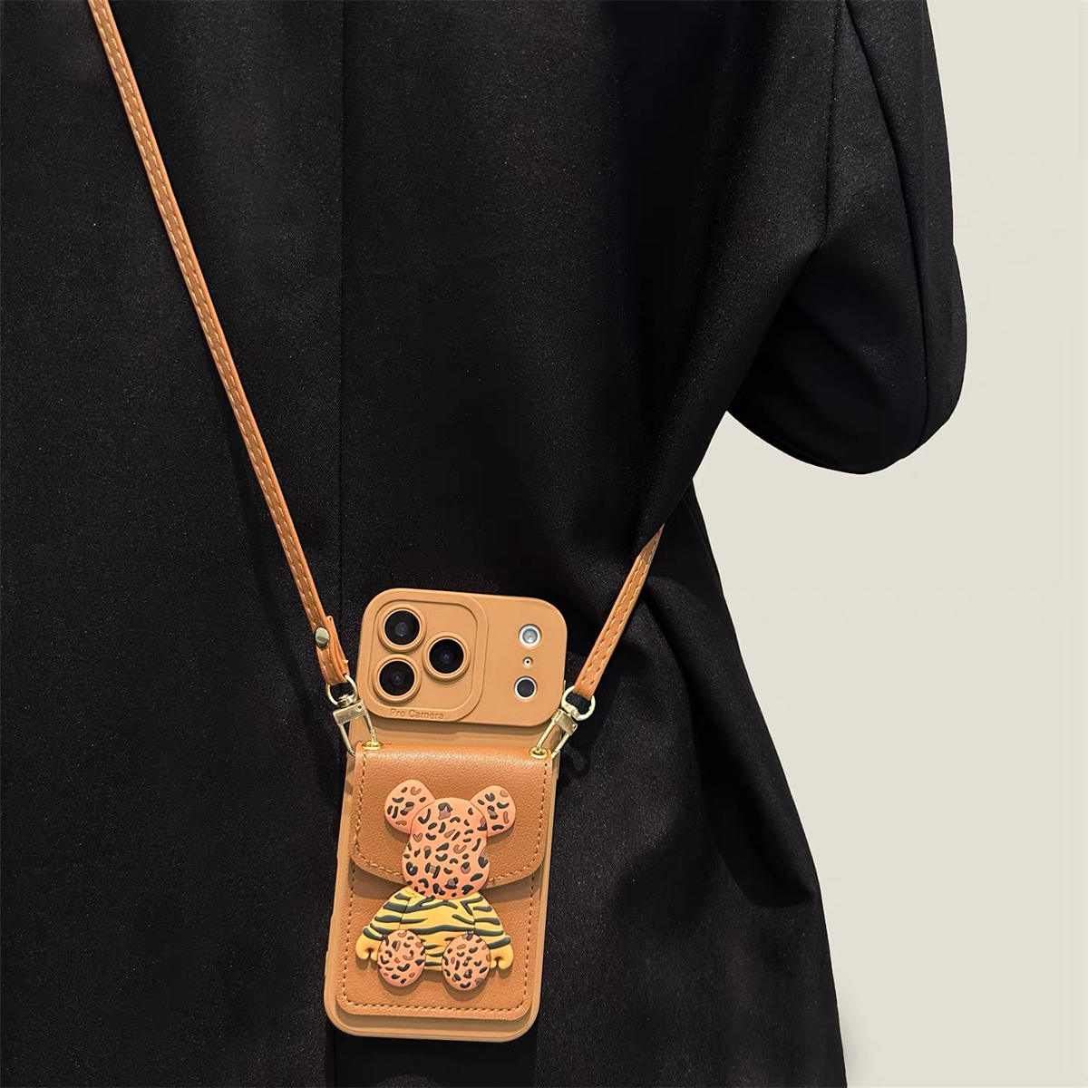 豹纹小熊卡包适用一加Ace5pro手机壳OnePlus Ace6T背带斜挎1+151312全包Ace6防摔软壳Ace3卡包1+1011保护套