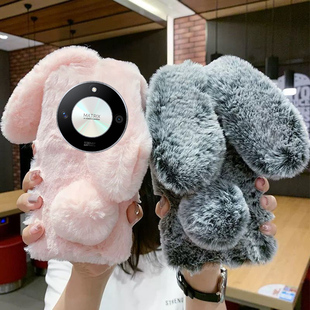 秋冬毛绒兔子耳朵适用荣耀X50手机壳ALI AN00荣耀4003002001009050保护套X50i毛茸茸X70X60网红可爱x40防摔壳