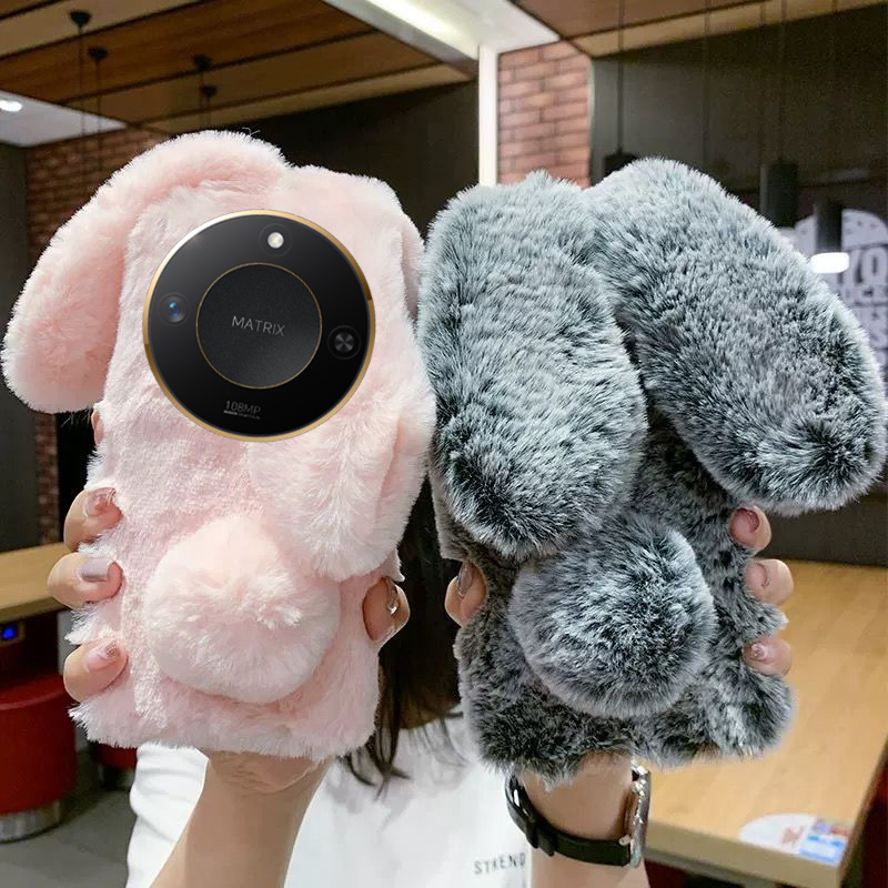 毛绒兔子适用荣耀X60手机壳X70