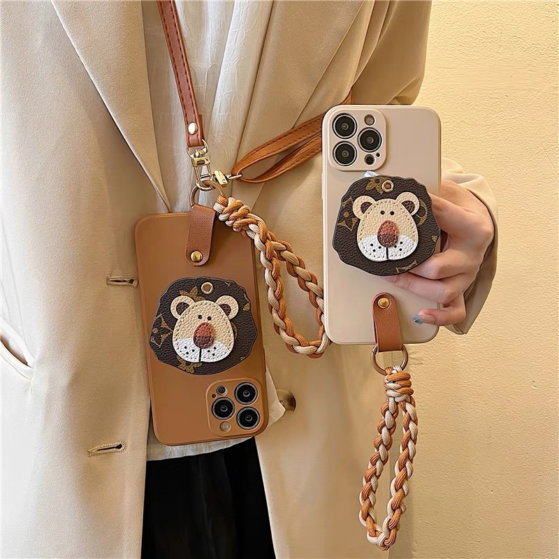 高级感狮子支架编织手提绳适用vivox90s手机壳x80x60x70pro女s17s16s15防摔y77斜跨y78全包y52s12保护套y76s