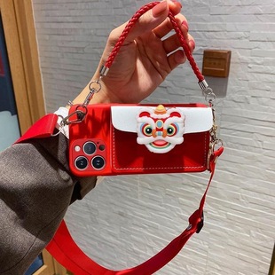 新年龙年醒狮子零钱包卡包适用realmeGT5/GTNeo53手机壳真我10S/11pro斜挎v20v30Q3S背带K9V11全包防摔保护套