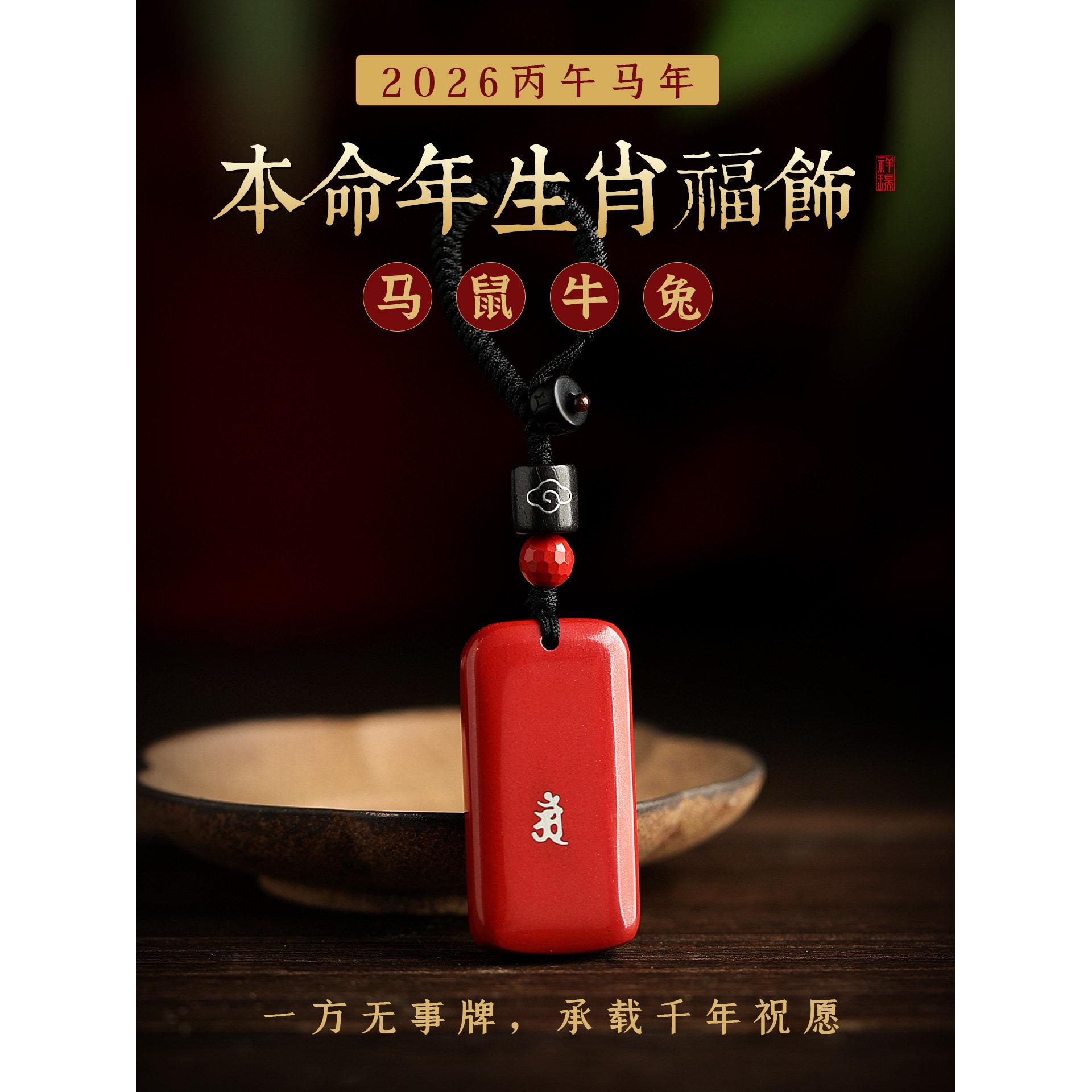 朱砂本命年钥匙扣挂件生肖马男士女挂饰实用的生日礼物无事牌吊坠