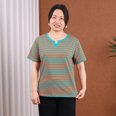 小个子妈妈宽松遮肚半袖v领上衣