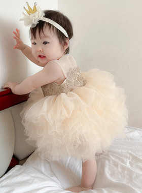周岁礼服女宝宝婴儿百天生日宴一周岁女童公主裙蓬蓬纱洋气连衣裙
