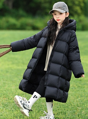 女童羽绒服中长款过膝加厚中大儿童2025新款韩版洋气宝宝外套冬季