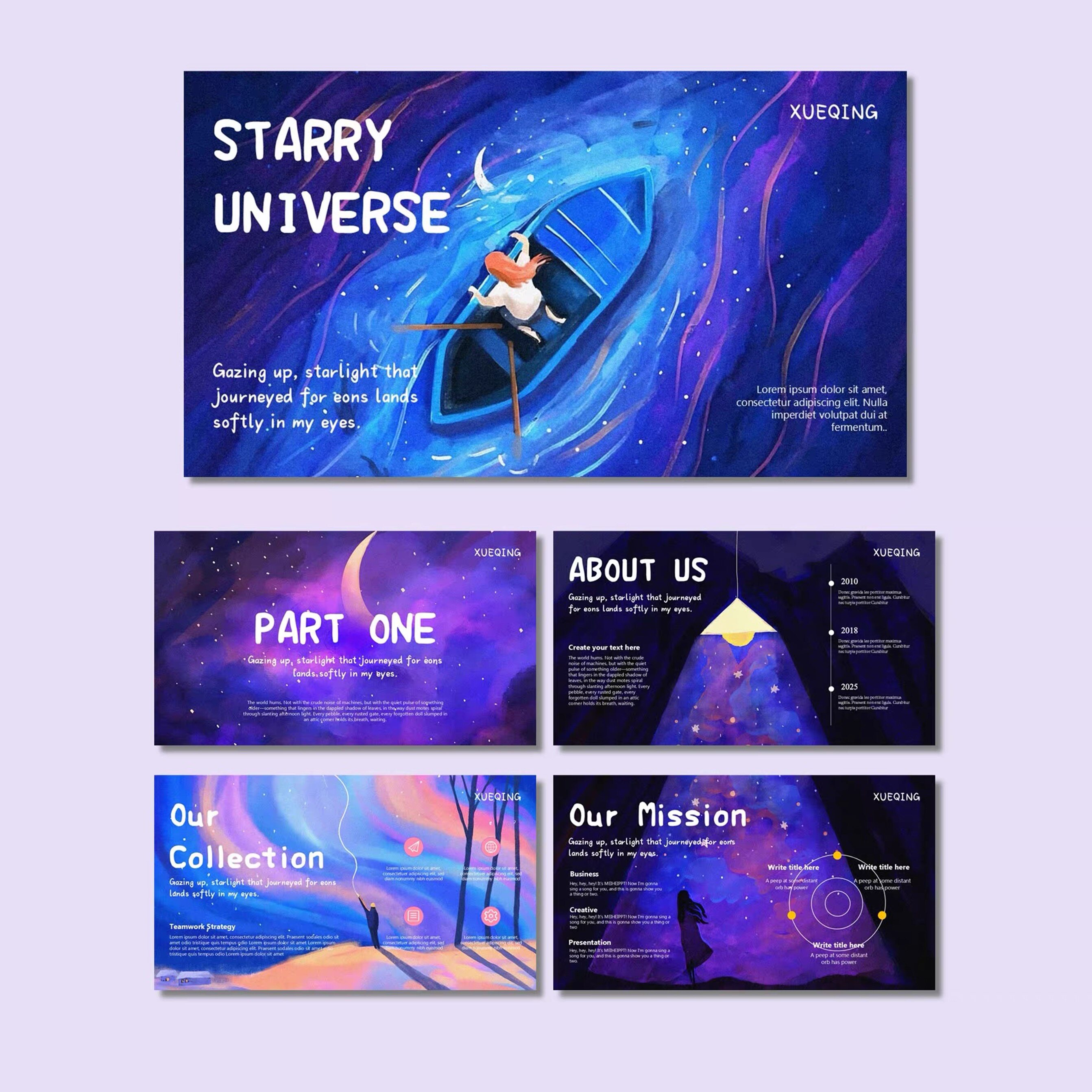 171|星河流淌|ppt模板|创意ppt|手绘卡通ppt|艺术插画ppt|课件