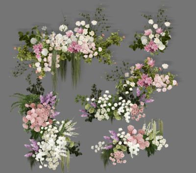 C032 小众韩式白绿粉色婚礼花艺素材psd源文件粉绿色户外婚礼素材