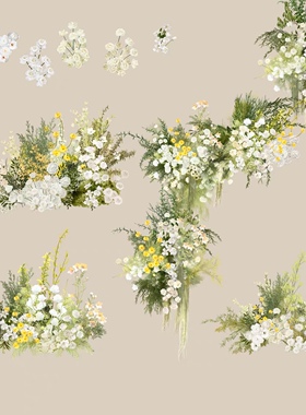 H156 白绿黄色婚礼花艺素材psd源文件韩式婚礼效果图道具白绿婚礼