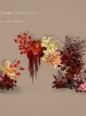 C141 户外红橙色婚礼花艺素材psd源文件小众南洋风红橙色婚礼素材