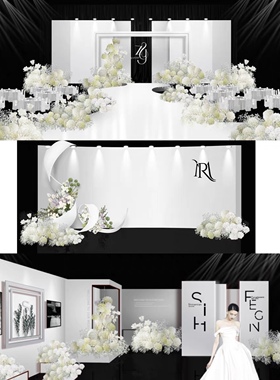 X124 韩式白色秀场风极简花艺婚礼效果图psd源文件白色简约婚礼