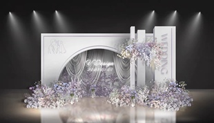 X113紫色法式婚礼效果图psd源文件行云流水婚礼布幔婚礼白色婚礼