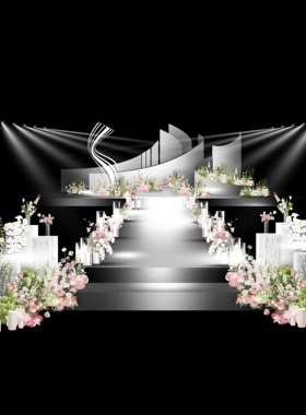 X327 白绿粉色简约秀场风婚礼效果图psd源文件婚礼仪式区效果图