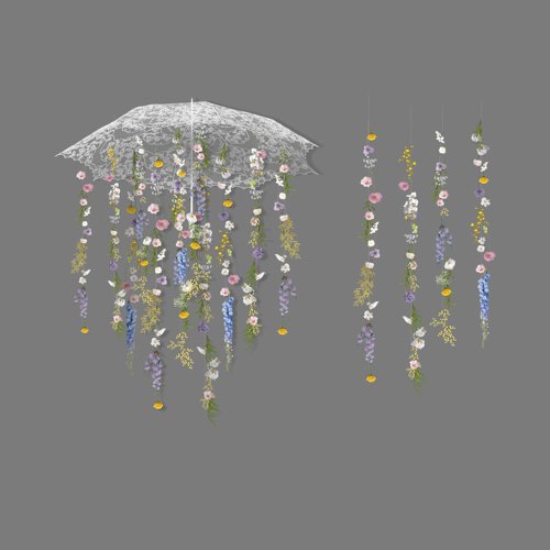 C033 小众韩式悬浮垂挂白色彩色花串psd分层源文件多巴胺雨伞花串