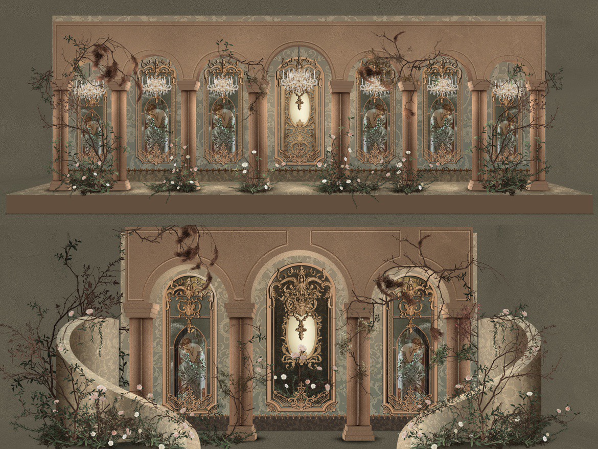 X094 欧式宫廷风婚礼效果图psd源文件欧式城堡素材