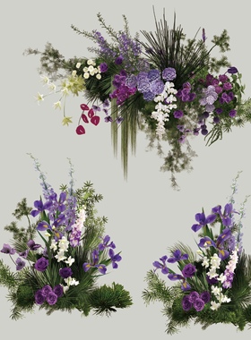 H185 白绿紫色婚礼花艺素材psd源文件紫色小众户外室内婚礼效果图