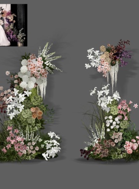 C196 韩式白绿粉色婚礼花艺素材psd源文件小众户外婚礼花艺效果图