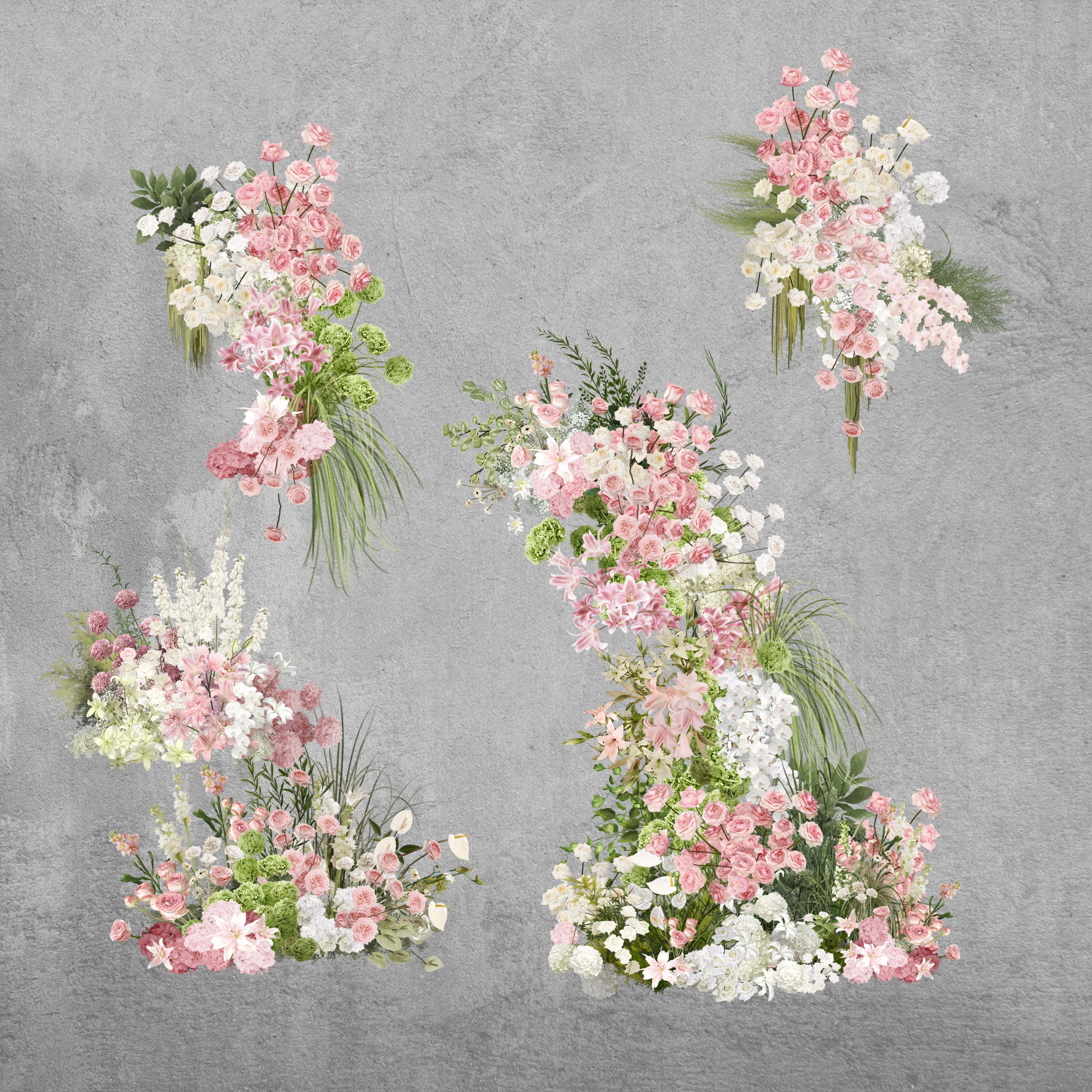 C025 小众韩式白绿粉色花艺婚礼素材psd源文件粉绿色婚礼效果图