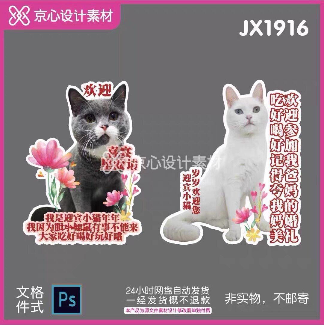 JX1916可爱猫猫婚礼形象牌立牌迎宾牌水牌桌牌素材psd源文件图片