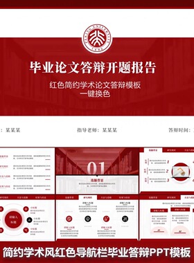 简约学术风红色导航栏毕业答辩开题报告PPT模板30页答辩PPT模板