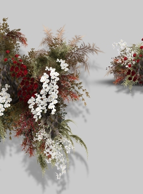 H088 婚礼花艺红绿白素材秋色系焦糖奶咖色橘色绿色复古拱门设计