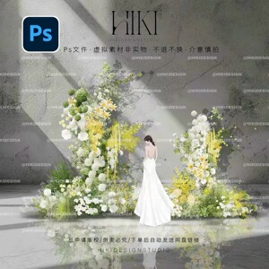 HIKIF225-韩系森系自然婚礼效果图白色绿色黄色满天星花艺源文件