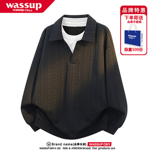 WASSUP美式翻领卫衣男款春秋季潮牌宽松百搭休闲慵懒风情侣装外套