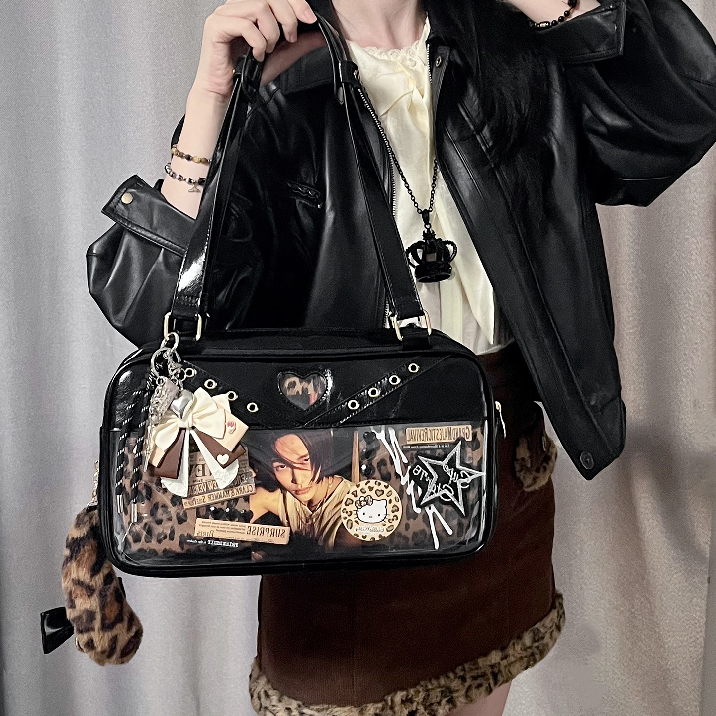 DRDR原创设计梦中情豹痛包双痛层谷美大食量追星娃包日系单肩包