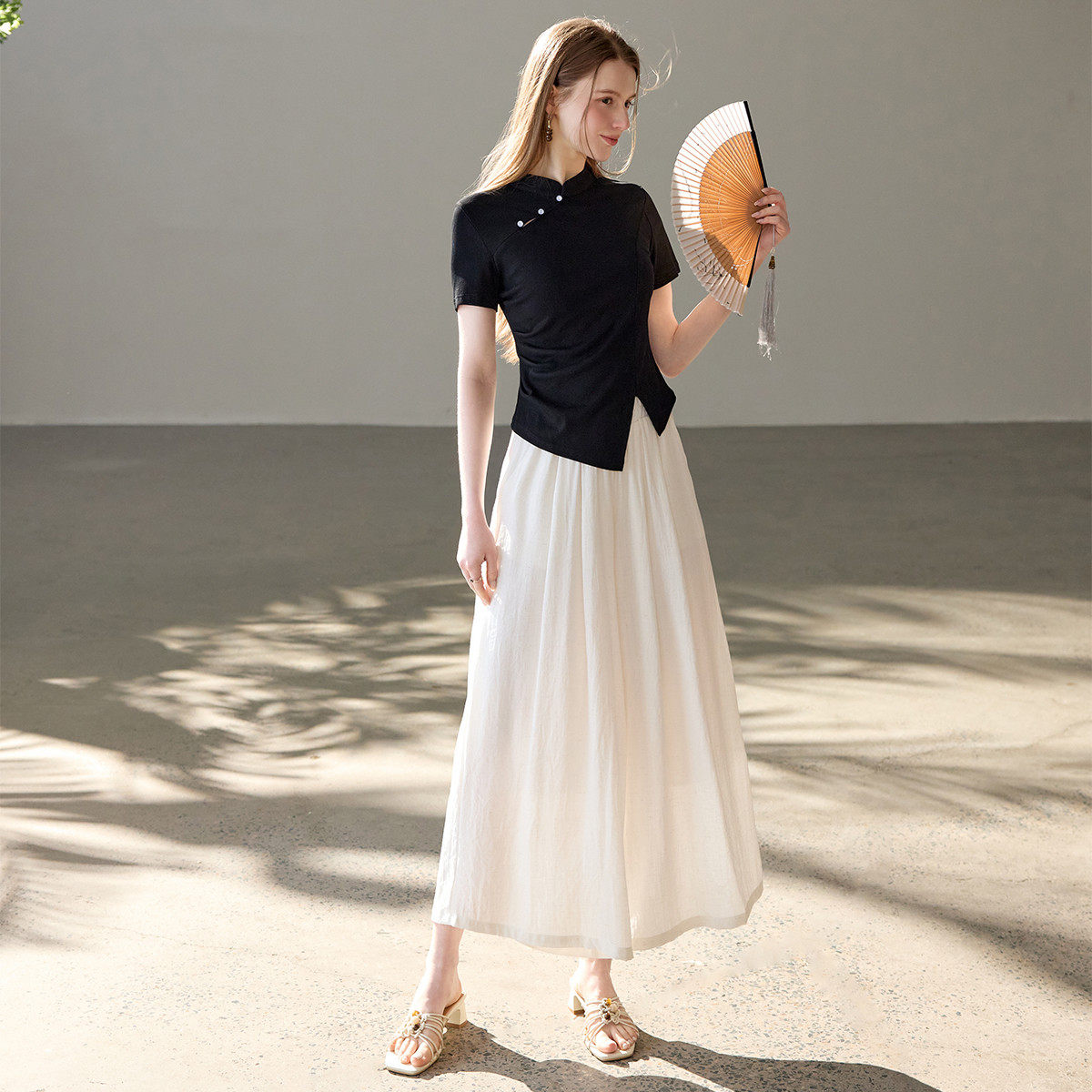 两件套装女2026夏季新款时尚新中式国风修身短袖上衣长款半身裙