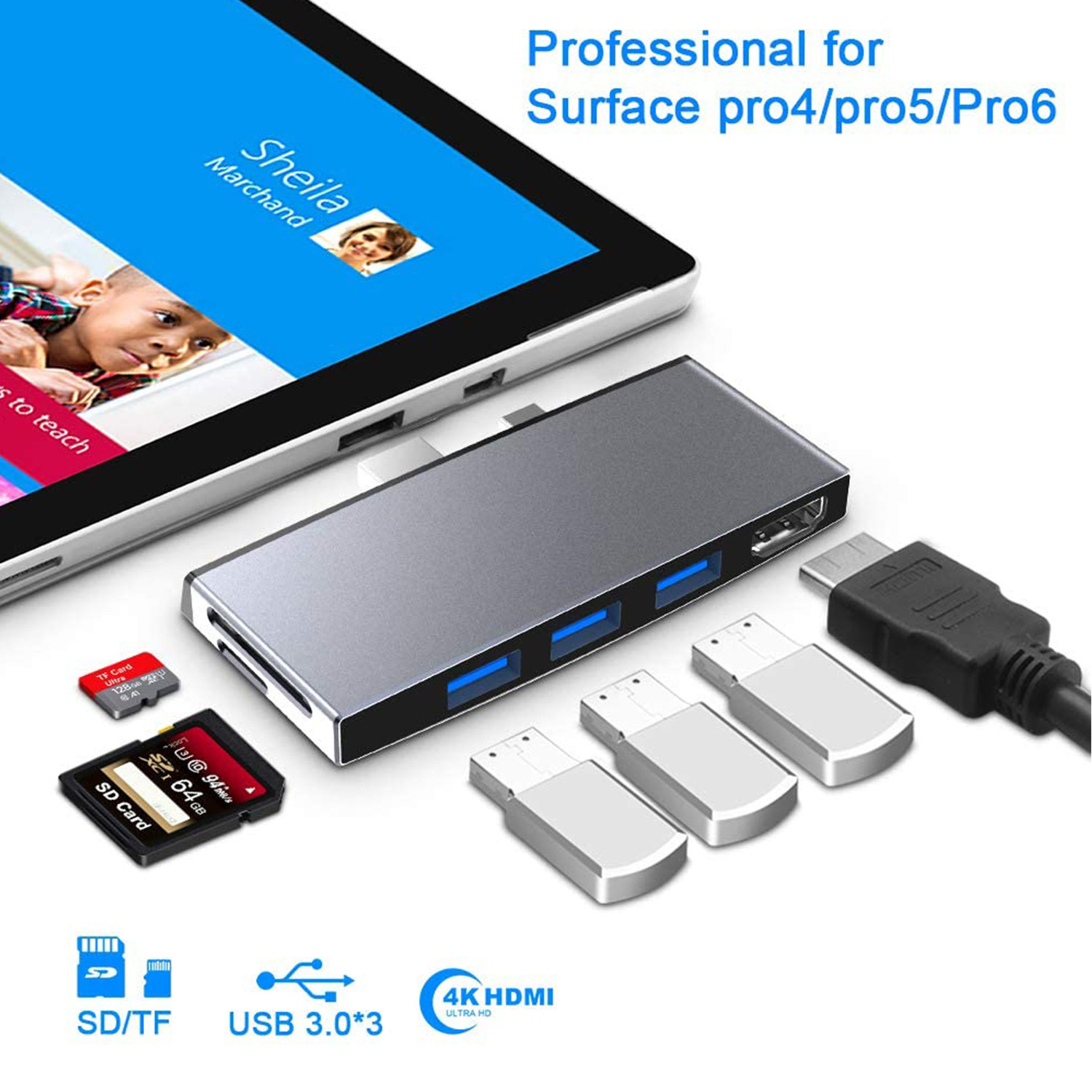 微软拓展坞适配 surface pro/4/5/6/7/8/9转换器hub USB3.0 网口