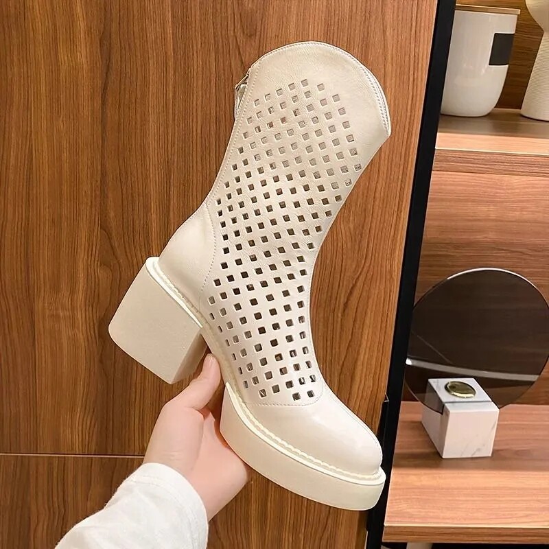 洞洞网靴透气舒适薄款中筒靴子
