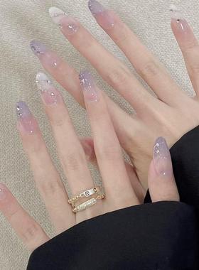 新春高级感紫色穿戴甲纯欲冰透腮红渐变猫眼爆闪显白美甲可拆卸