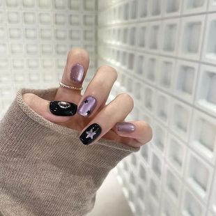 秋冬氛围感梦幻紫水晶显白猫眼星星可拆卸穿戴甲甜酷辣妹黑紫跳色