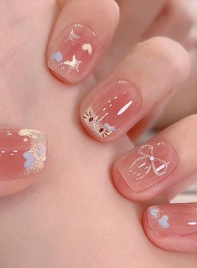 新款法式短款KT猫咪粉嫩爱心蝴蝶结美甲可爱学生党显白穿戴甲