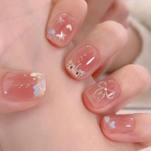 新款法式短款KT猫咪粉嫩美甲