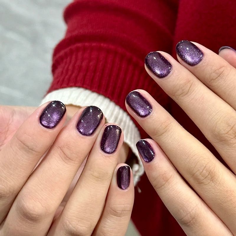 黑加仑紫色猫眼玻璃珠半手工穿戴新款显白高级百搭美甲可拆卸甲片