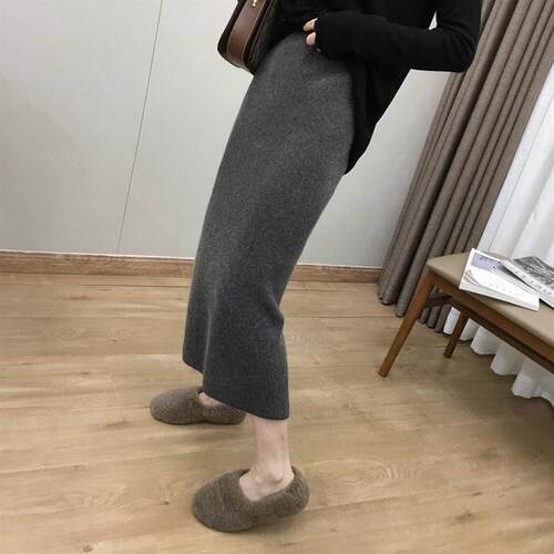 针织半身裙开叉一步裙直筒裙