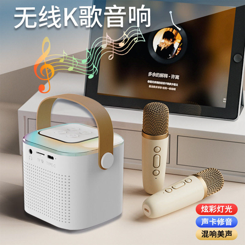 蓝牙小音响户外便携式插卡迷你无线音响K歌麦克风话筒音箱一体机