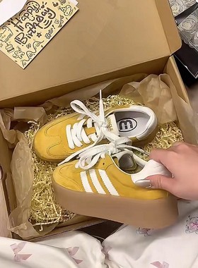 黄色运动鞋女2026款春季厚底德训鞋糖果色板鞋百搭增高阿甘休闲鞋