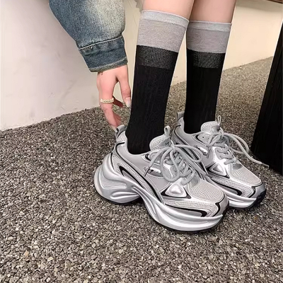 白露同款银色老爹鞋女休闲运动鞋