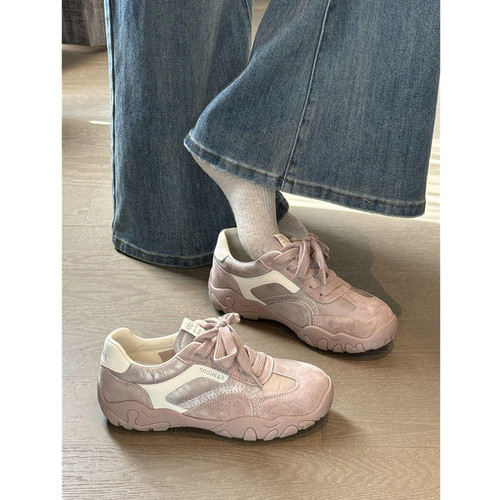 粉色内增高德训鞋女厚底运动鞋女