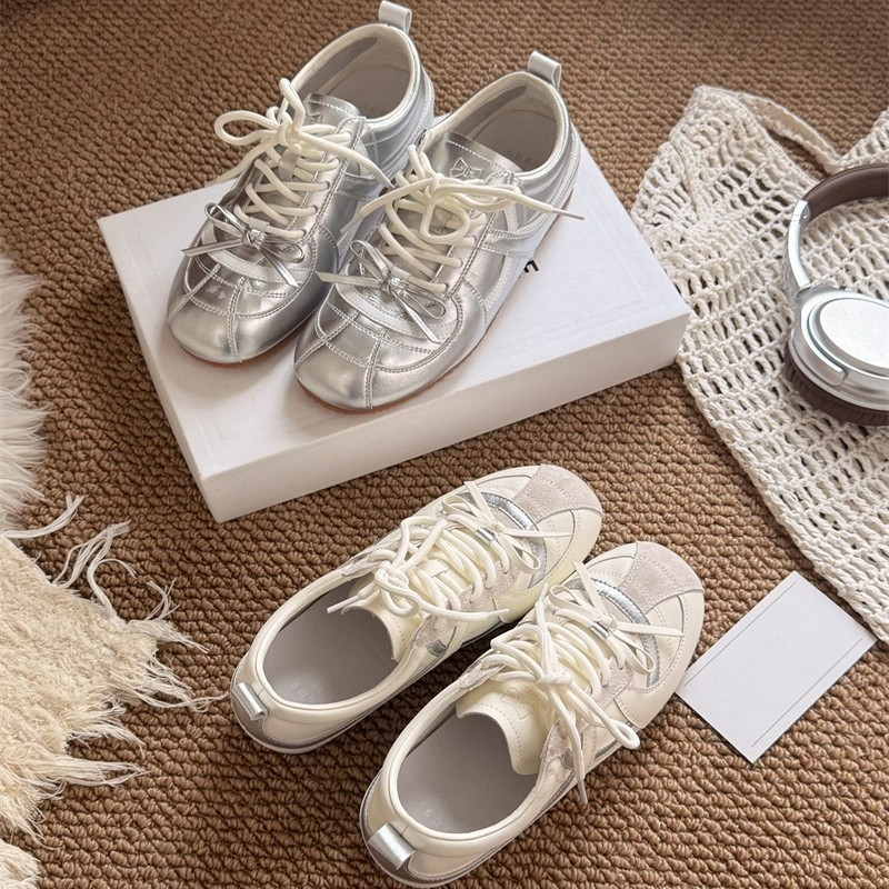 芭蕾德训鞋女银色休闲轻便阿甘鞋