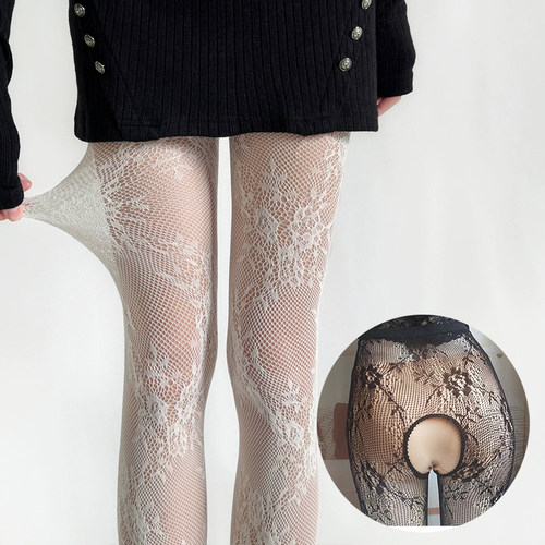 开档镂空蕾丝连裤袜春夏薄性感提花网眼丝袜渔网袜女打底裤免脱