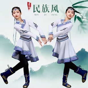 蒙古服族服装女儿童蒙古族舞蹈演出服袍白马蒙族民草原筷子舞服饰
