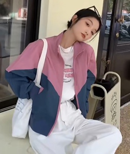 包邮韩国运动拼色拉链防晒衫外套2023年学生女装新款潮
