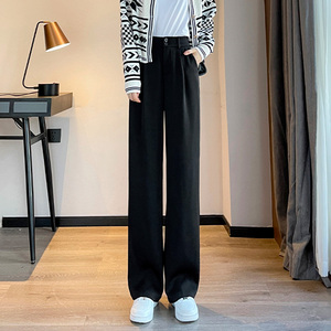 包邮 窄版阔腿裤女小个子2023春新款高腰垂感高腰直筒裤子