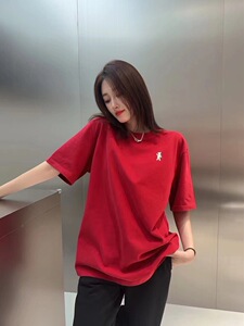 包邮包邮小众兔子刺绣宽松圆领短袖T恤男女情侣款简约半袖衫上衣